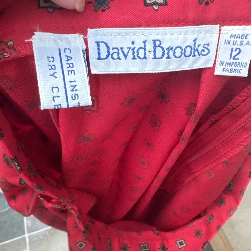 David Brooks Skirt Pleated Midi Red Women's 10/12 Pockets Belt Loops USA 80s VTG
